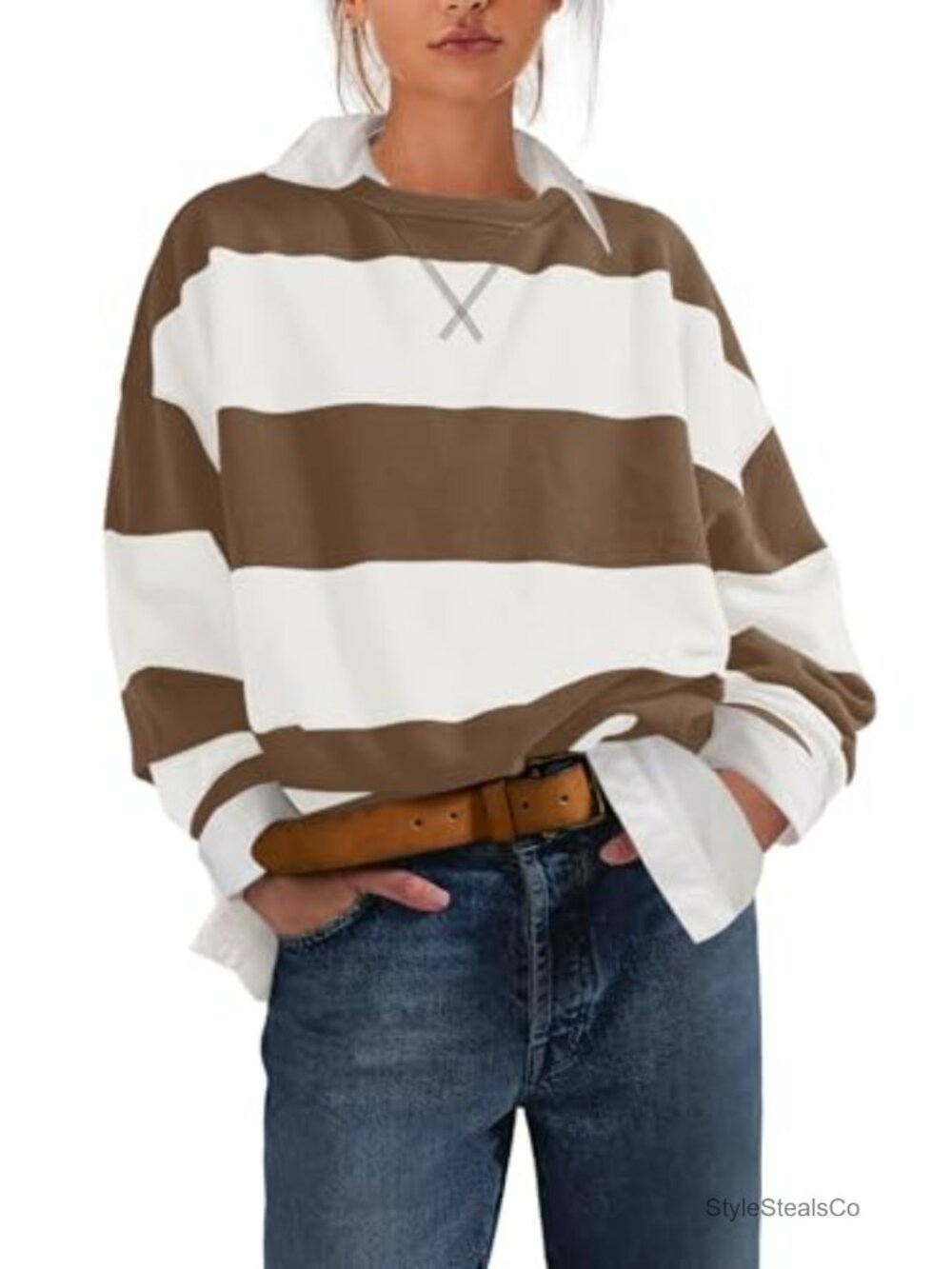 Oversized Striped Crewneck Sweatshirt Casual Long Sleeve Pullover Top
